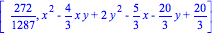 [272/1287, x^2-4/3*x*y+2*y^2-5/3*x-20/3*y+20/3]